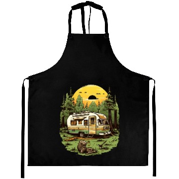 Discover Camping, sunset, nature, freedom, gift Aprons