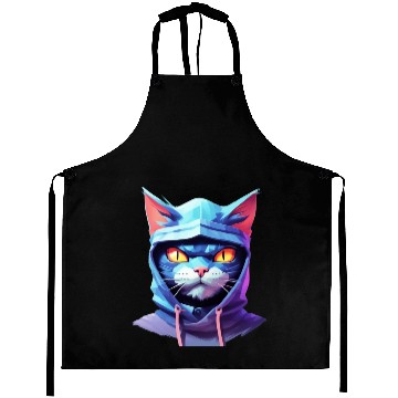 Discover Bold Pastel Prowler: Ninja Cat's Sublime Ferocity Aprons
