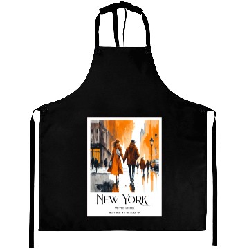 Discover Watercolor painting loving couple in New York City Aprons