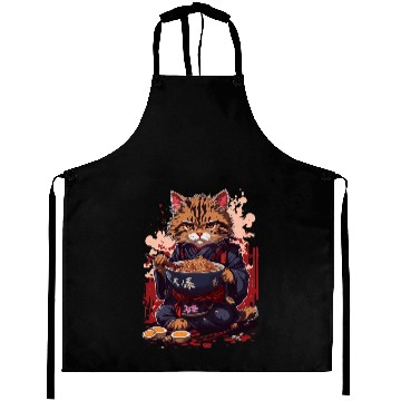 Discover cute cat with ramen bowl design Aprons