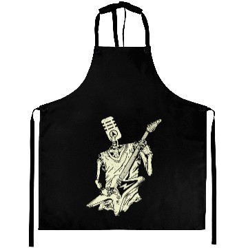 Discover Funny Microphone Skeleton Playing Electric Guitar Aprons