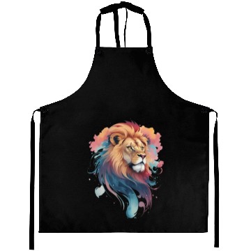 Discover Pastel Majesty: Lion Head in Watercolor Aprons