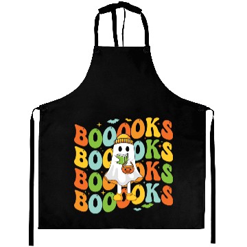 Discover Booooks Cute Ghost Reading A Book Funny Book Lover Aprons