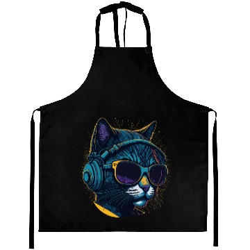 Discover Cool Sunglasses Headphone Galaxy Cat Aprons