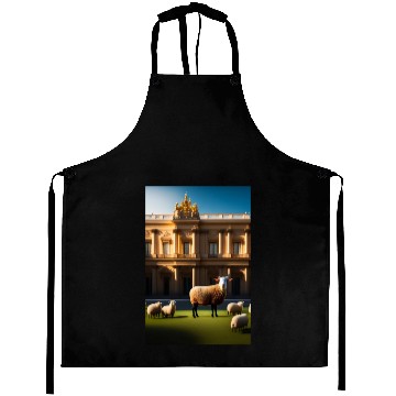 Discover sheep in baroque armor in front of palace made of Aprons