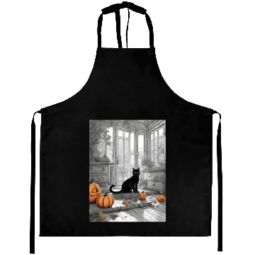 Discover black cat in halloween Aprons