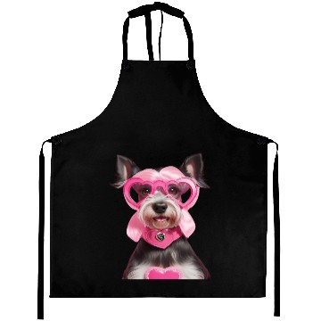 Discover Schnauzer wearing Pink & Silver Heart Aprons