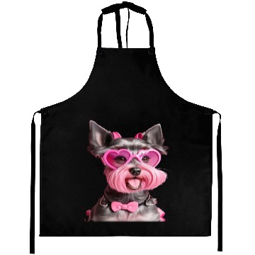 Discover Schnauzer Wearing Pink Bow Tie Aprons