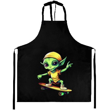 Discover Green Alien Skateboarder: Intergalactic Moves Aprons
