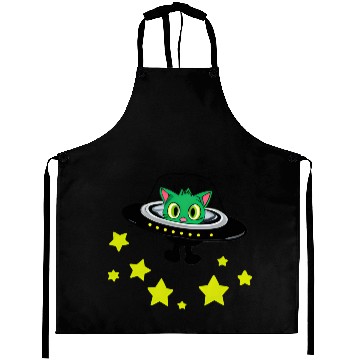 Discover Cat Alien In UFO With Stars Aprons
