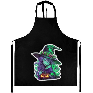 Discover Wicked Witch Halloween Sticker, neon color Aprons