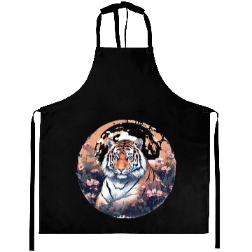 Discover Celestial moon flower tiger sitting tall Aprons
