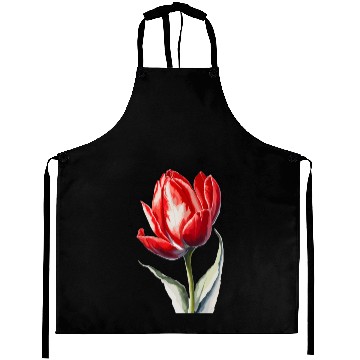 Discover a red tulip flower Watercolor Aprons