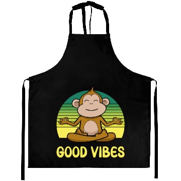 Discover Meditating Monkey Retro Sunset Aprons
