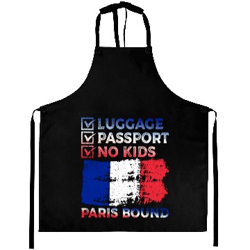 Discover Luggage Passport No Kids France Bound Vacation Aprons