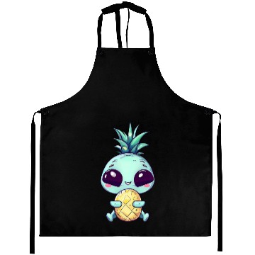 Discover Alien with Pineapple Punk Hairstyle Aprons