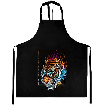 Discover Unstoppable Flaming Tiger Aprons