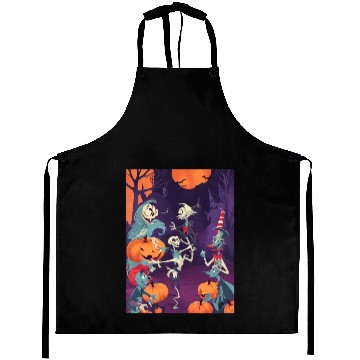 Discover Funny Skeletons Dance on Halloween Party Aprons