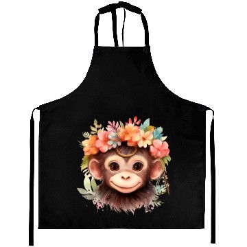 Discover Monkey Chimpanzee Jungle Animal Boho Floral Ape Aprons