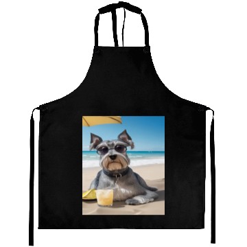 Discover Schnauzer Chilling at Beach with a Drink Aprons