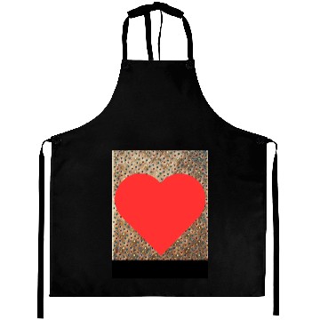 Discover Romantic Red Love Heart on Brown Dotted Background Aprons