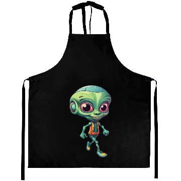 Discover Funny Green Alien: Humorous Space Design Aprons