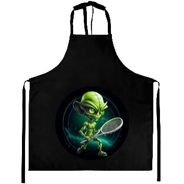 Discover Cool Green Alien Tennis Player: Unique Sports Desi Aprons
