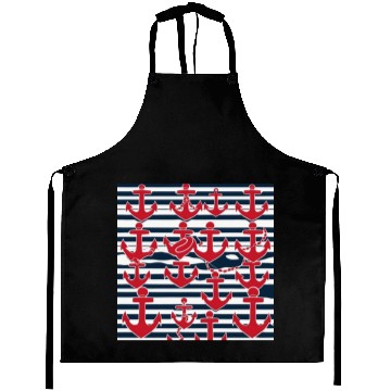 Discover classic nautical horizontal white and navy blue Aprons