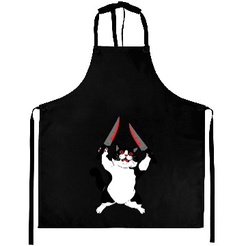 Discover Furious Cat Holding Knifes Funny Design Aprons