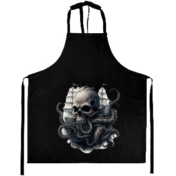 Discover Giant squid kraken skull ship Aprons