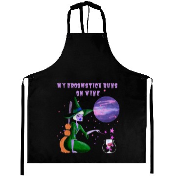Discover MY BROOMSTICK RUNS ON WINE Aprons