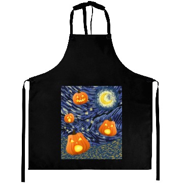 Discover Starry Night with Pumpkins Funny Halloween Art Aprons