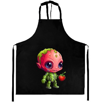 Discover Strawberry Alien: Green & Red in Harmony Aprons