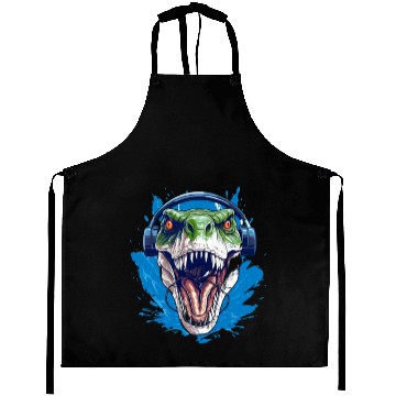 Discover Cool Dinosaur with Headphones for a Dino Fan Aprons