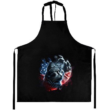 Discover America cat under Moon with American Flag Aprons