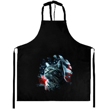 Discover America cat under Moon with American Flag Aprons
