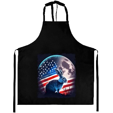 Discover America rabbit under Moon with American Flag Aprons