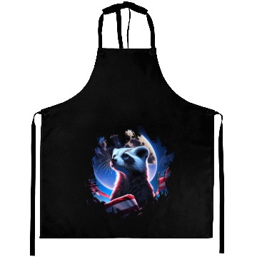 Discover America ferret under Moon with American Flag Aprons