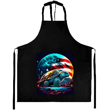 Discover America turtle under Moon with American Flag Aprons