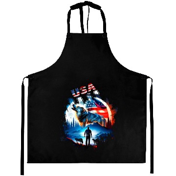 Discover America wolf under Moon with American Flag Aprons