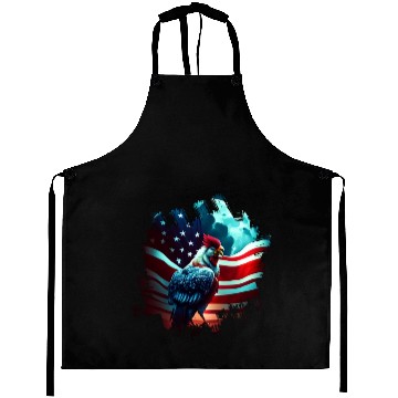 Discover America chicken under Moon with American Flag Aprons
