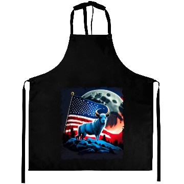 Discover America sheep under Moon with American Flag Aprons