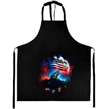 Discover America frog under Moon with American Flag Aprons