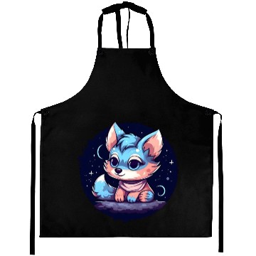 Discover Digital Art Fox Sitting on Rock Crescent Moon Aprons