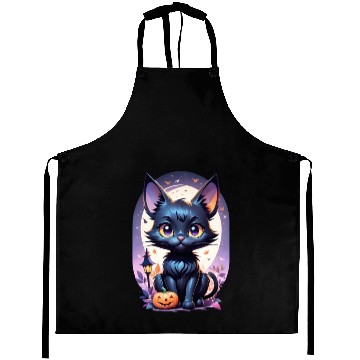 Discover Black Cat With a jack-o-lantern Halloween Design Aprons
