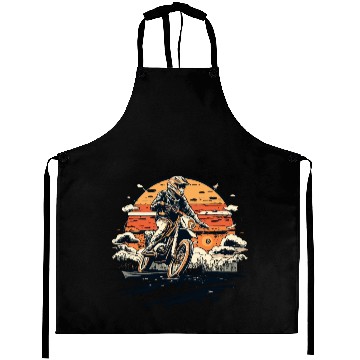 Discover Retro Vintage Sunset Dirt Bike Design Aprons