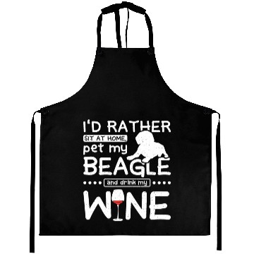 Discover Pet my beagle and drink wine Aprons