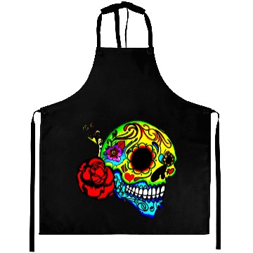Discover Candy Skull Red Rose Aprons