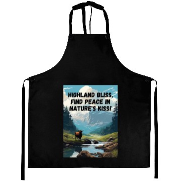 Discover Highland Mountain Landscape with a highland cow Aprons