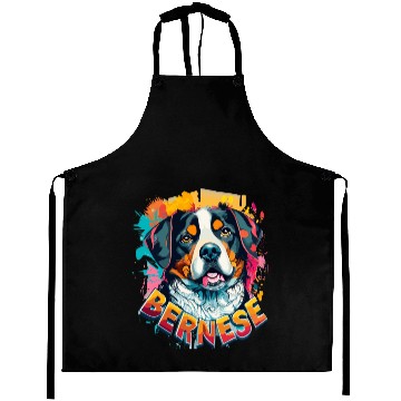 Discover Bernese Mountain Dog Head Vibrant Color Splash Aprons